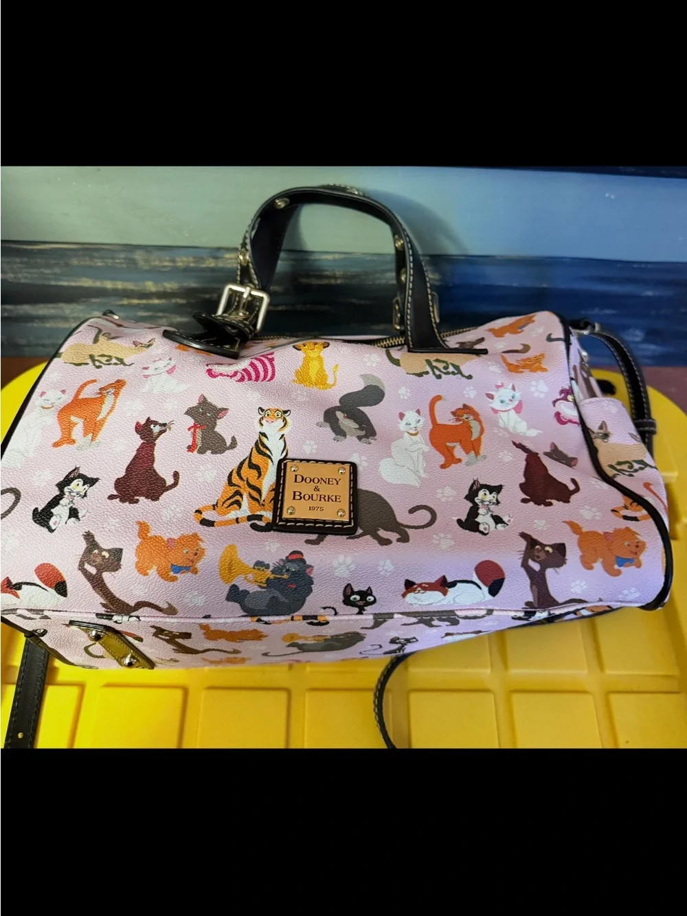 Dooney & Bourke Pink Cat Print Satchel with Black Trim